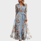 Nika - Colorful midi dress with V-neckline