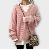 Lili - Przewymiarowy dzianinowy sweter z wzorem plecionki