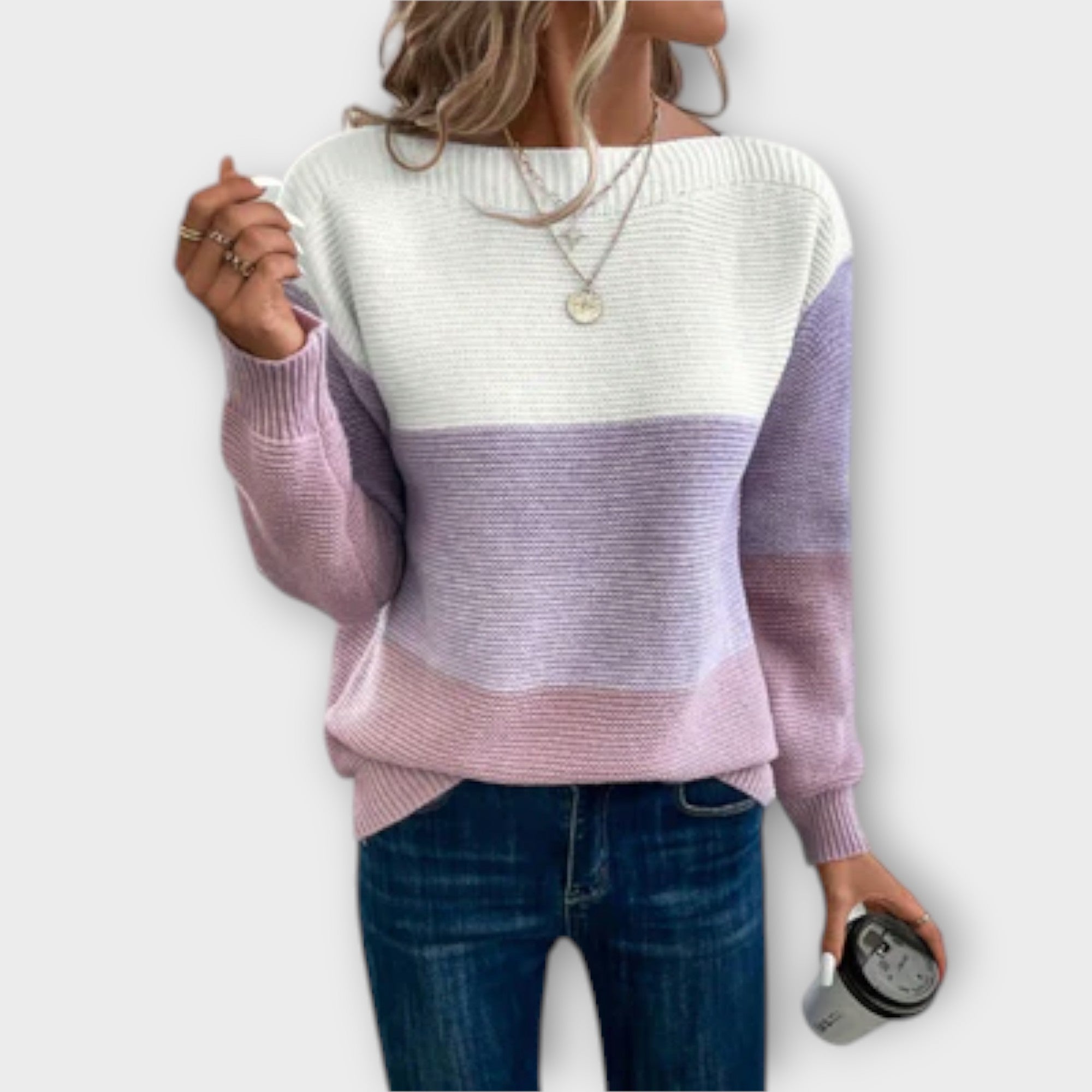 Klara - Elegancki wielokolorowy sweter z patchworkiem