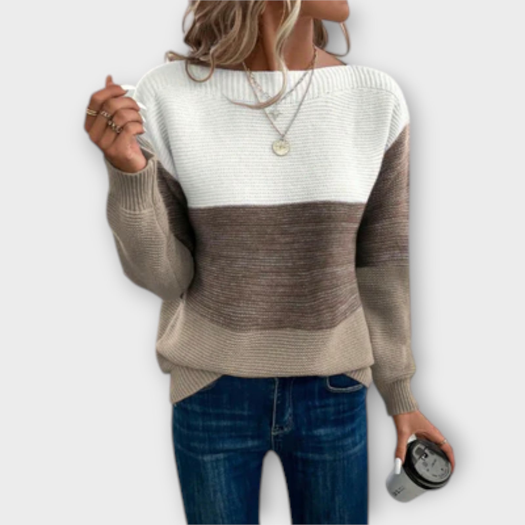Klara - Elegancki wielokolorowy sweter z patchworkiem