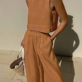 Morilka - Elegancki letni komplet z topem i spodniami