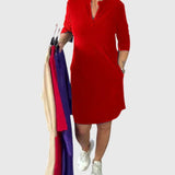 Katherine | Jednokolorowa Sukienka z Dekoltem w Serek