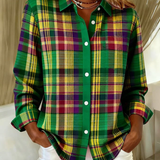 Krystyna – Bluzka w kratę w żywych odcieniach zieleni