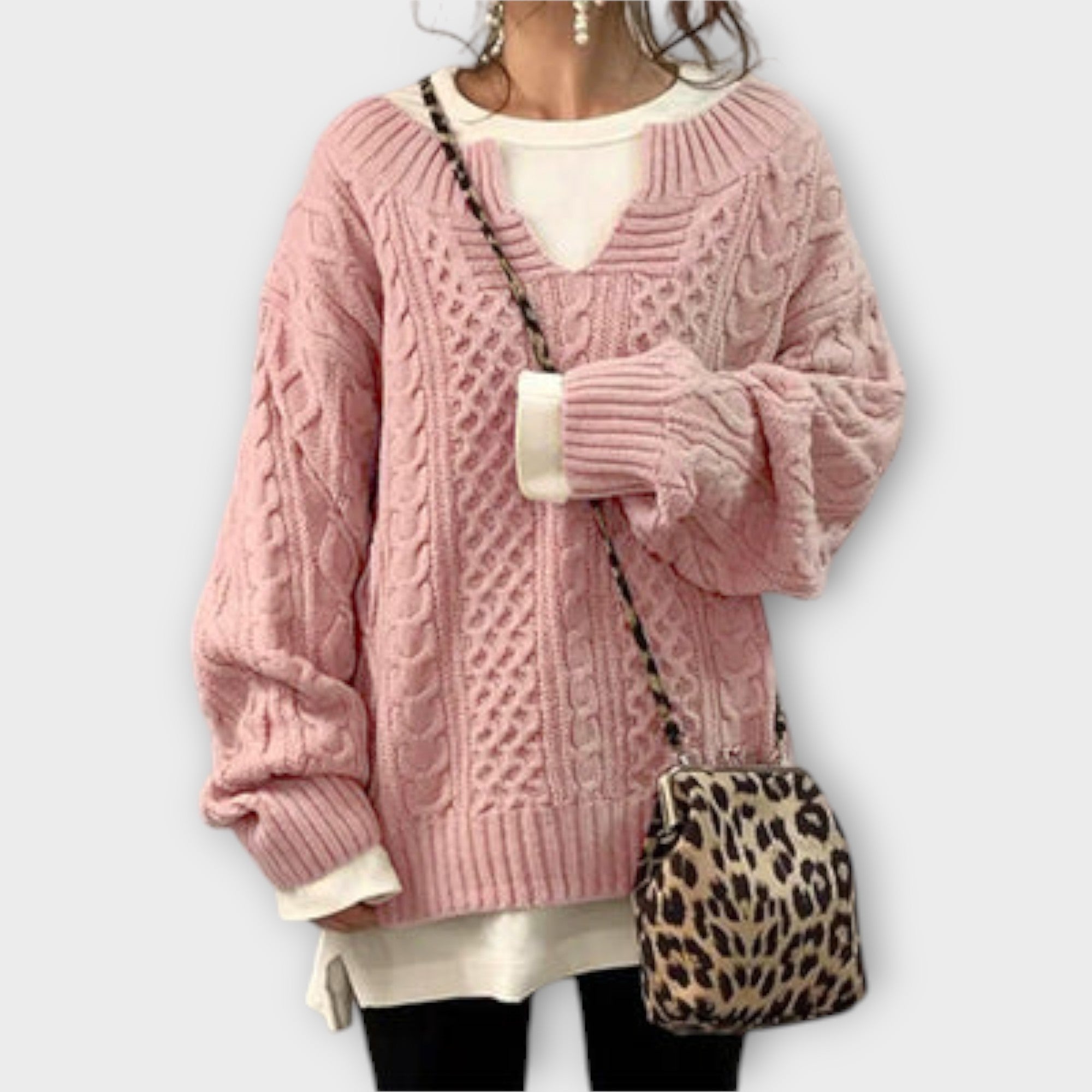 Lili - Przewymiarowy dzianinowy sweter z wzorem plecionki