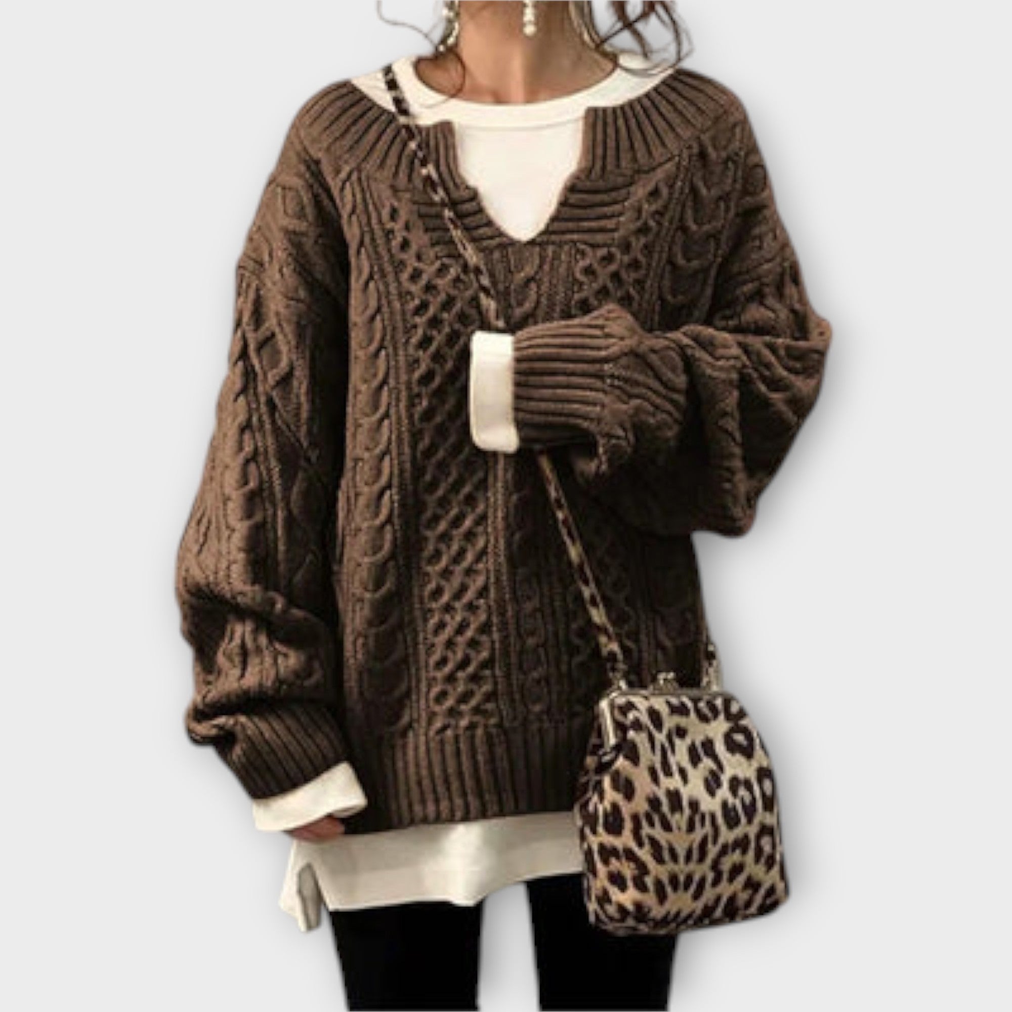 Lili - Przewymiarowy dzianinowy sweter z wzorem plecionki