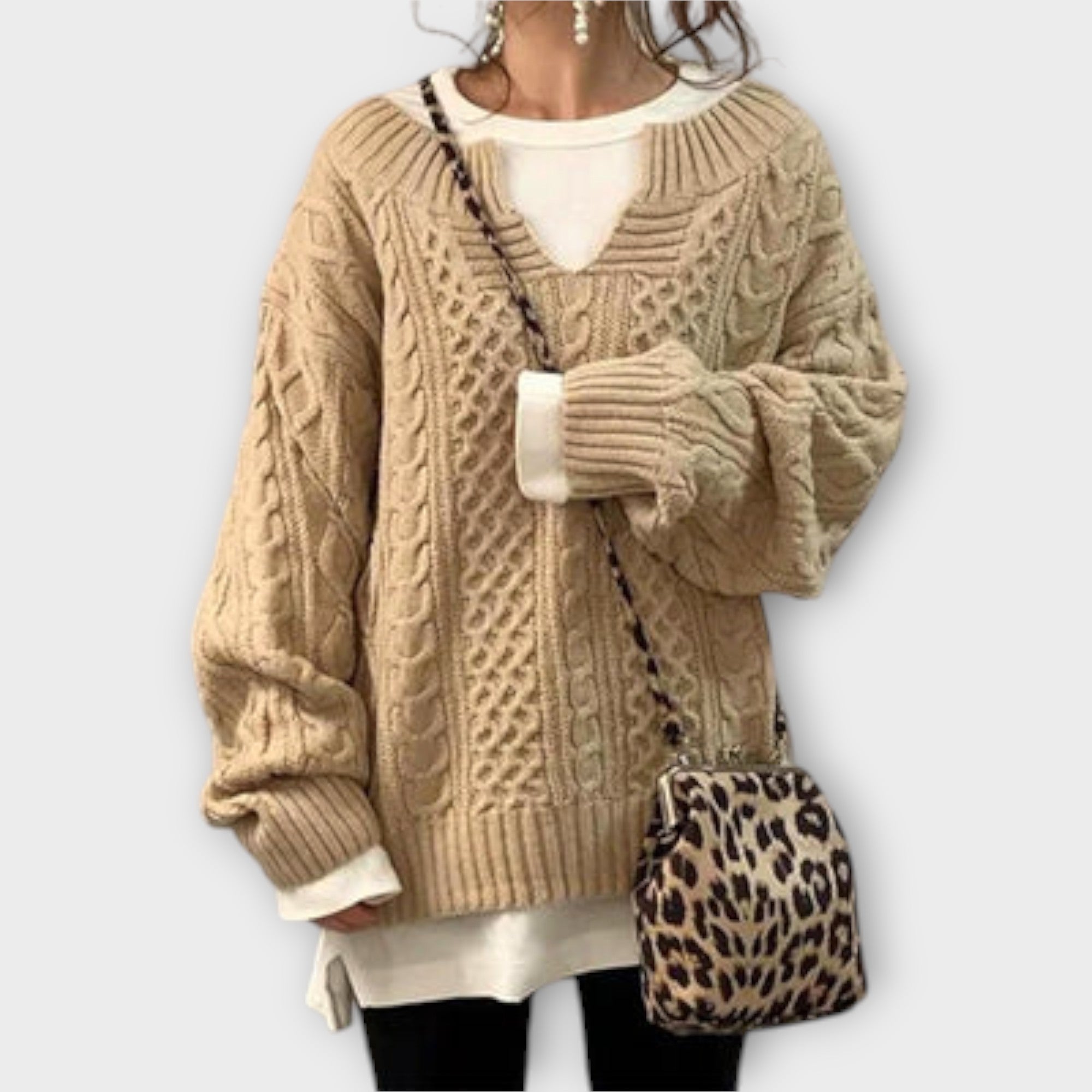 Lili - Przewymiarowy dzianinowy sweter z wzorem plecionki