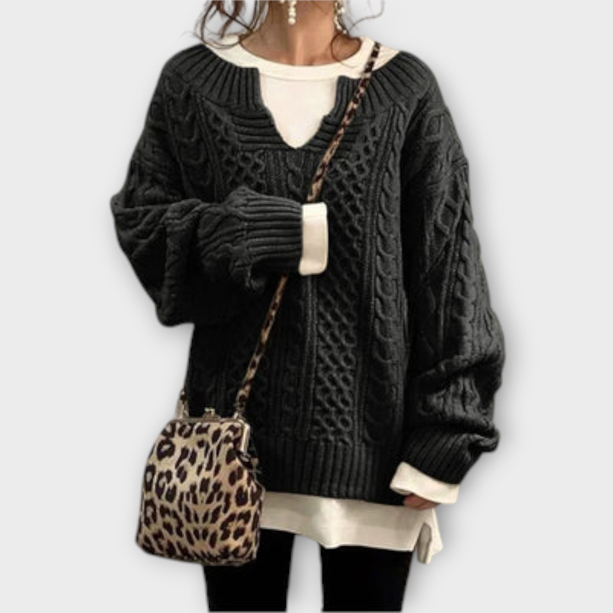 Lili - Przewymiarowy dzianinowy sweter z wzorem plecionki