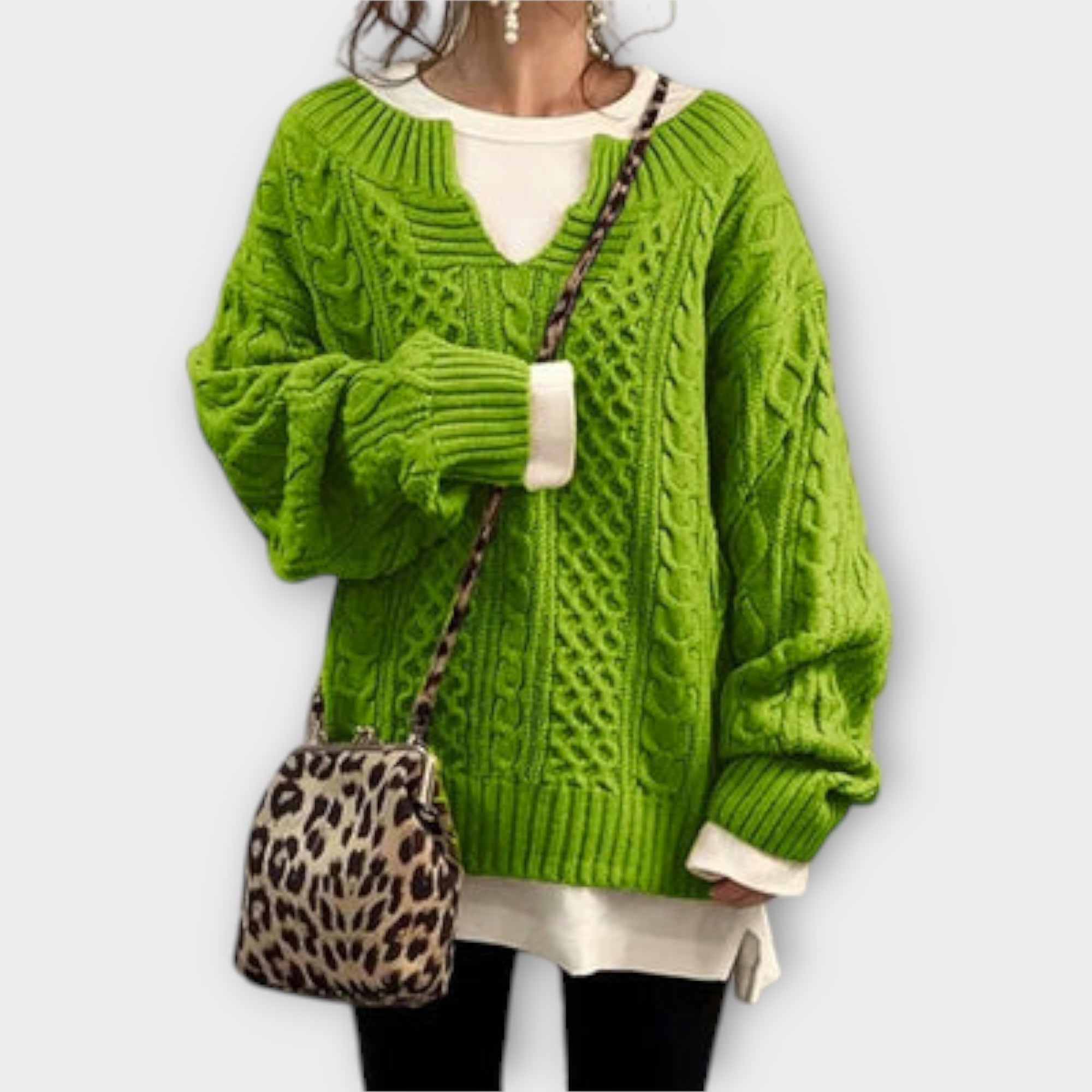 Lili - Przewymiarowy dzianinowy sweter z wzorem plecionki