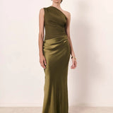 Jutrzenka – Satynowa sukienka maxi na jedno ramię