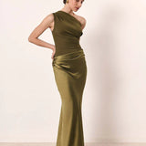 Jutrzenka – Satynowa sukienka maxi na jedno ramię