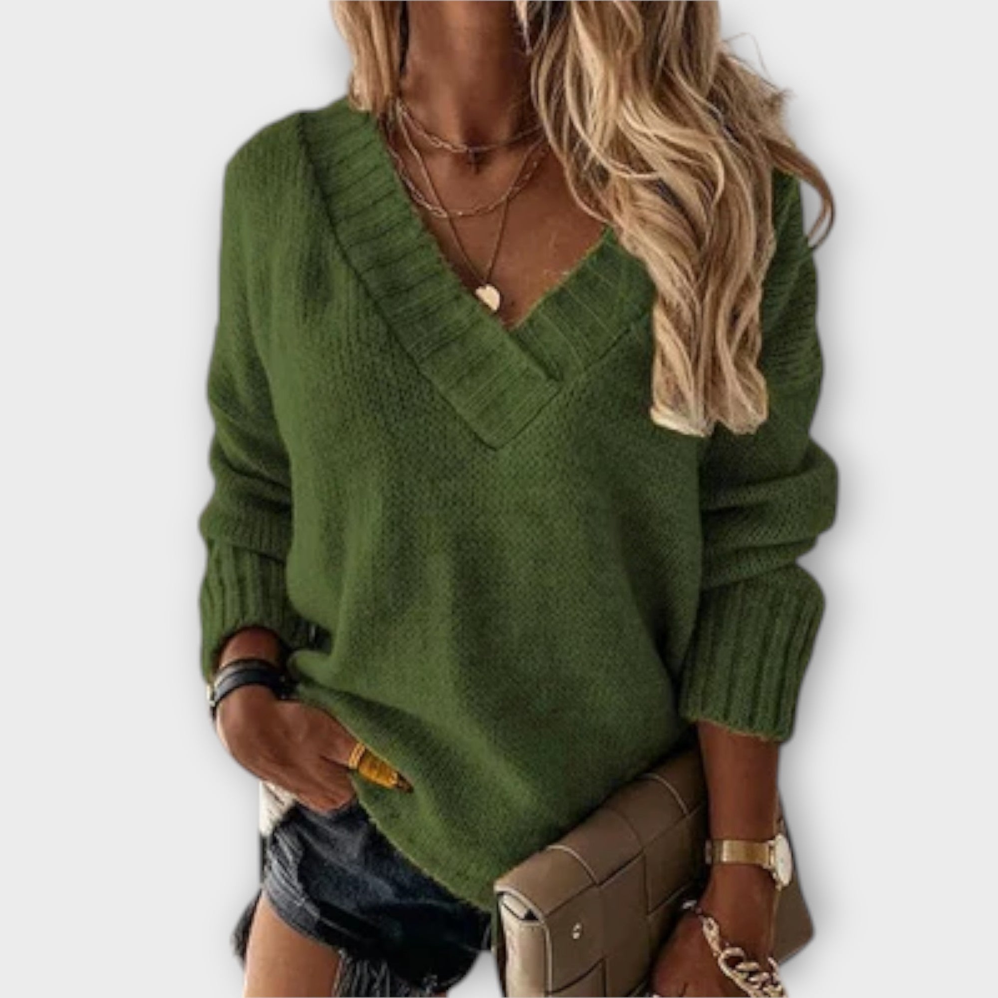 Jane - Wygodny sweter z dekoltem w serek