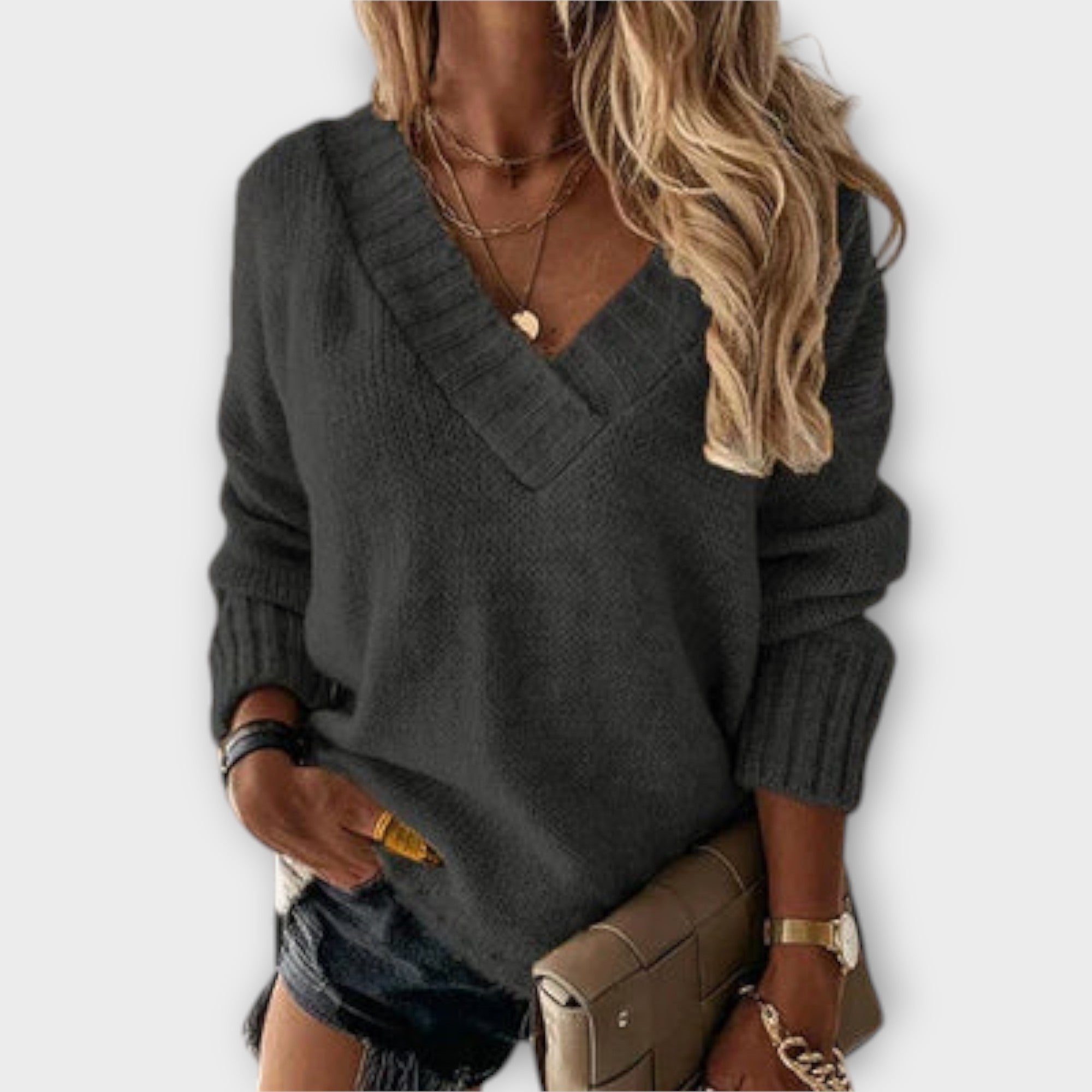 Jane - Wygodny sweter z dekoltem w serek