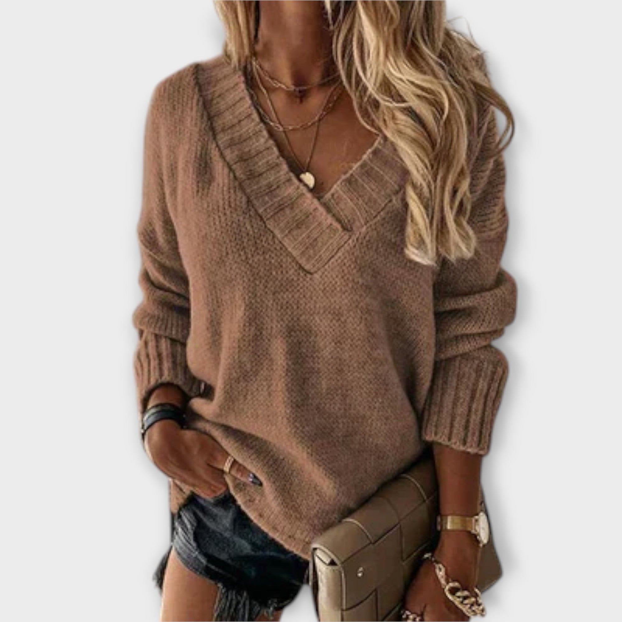 Jane - Wygodny sweter z dekoltem w serek