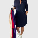 Katherine | Jednokolorowa Sukienka z Dekoltem w Serek